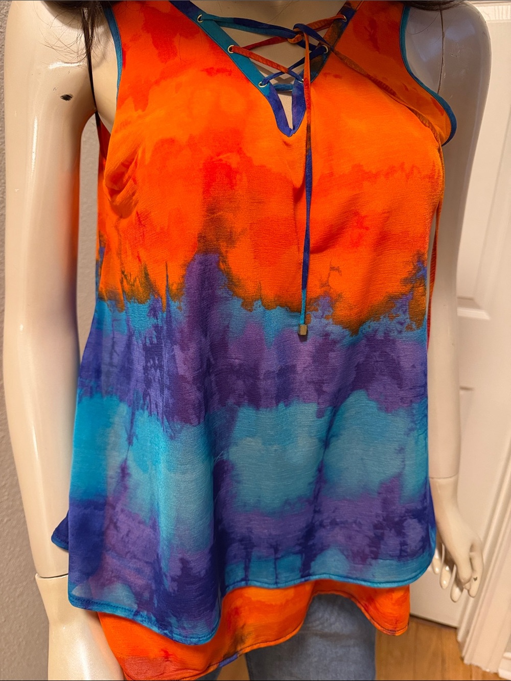 Worthington Orange, Blue & Purple Tie-Dye Lace-Up Swim Coverup